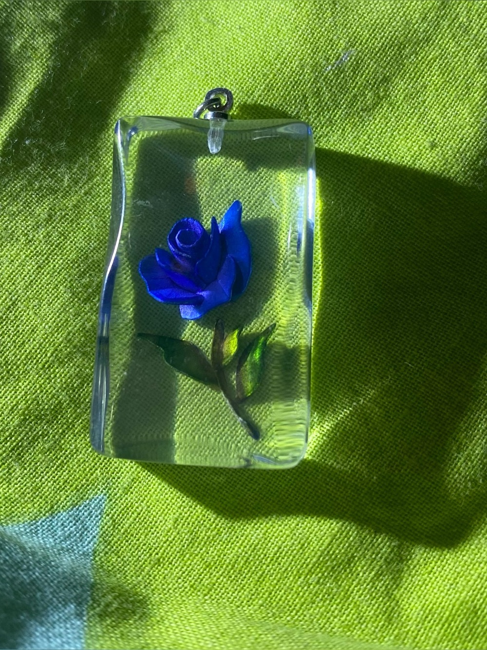 Blue Rose Encased Glass Pendant